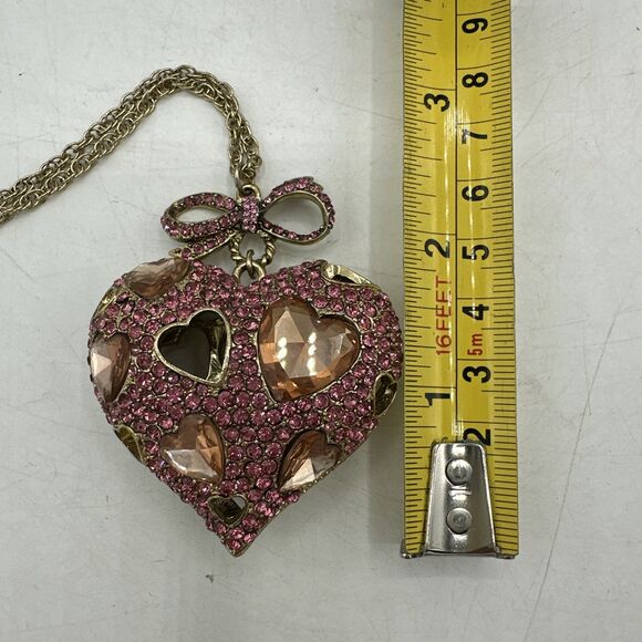 Betsey Johnson Heart Necklace Pink Rhinestones Pinkalicious Collection Gold Tone - Picture 12 of 16